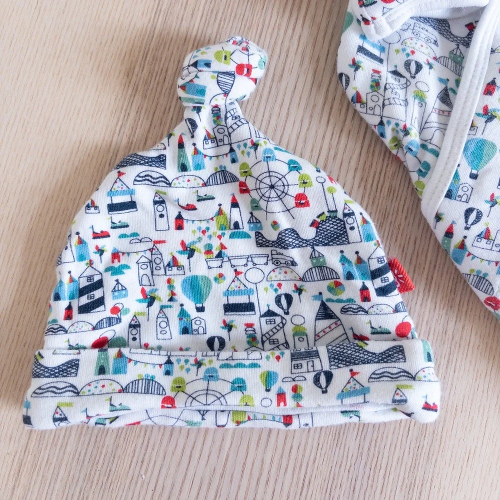 Magnetic Me Sleep Gown Hat Set White Amusement Park Organic Cotton Baby 0-3M